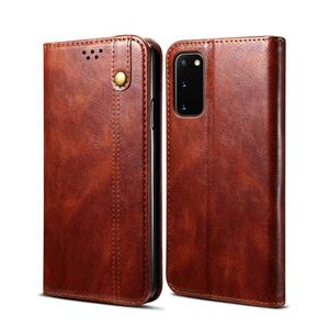 huismerk Voor Samsung Galaxy S20 Simple Wax Crazy Horse Texture Horizontale Flip Lederen case met kaartslots & portemonnee(bruin)