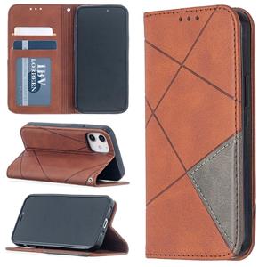 huismerk Voor iPhone 12 mini Rhombus Texture Horizontale Flip Magnetic Leather Case met Holder & Card Slots(Bruin)