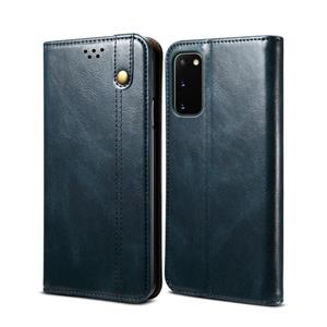 huismerk Voor Samsung Galaxy S20 Simple Wax Crazy Horse Texture Horizontale Flip Lederen Case met Kaart Slots & Wallet (Navy Blue)