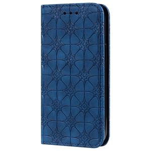 huismerk Voor iPhone 12 Lucky Flowers Embossing Pattern Magnetic Horizontal Flip Leather Case met Holder & Card Slots (Donkerblauw)