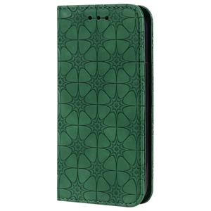 huismerk Voor iPhone 12 Lucky Flowers Embossing Pattern Magnetic Horizontal Flip Leather Case met Holder & Card Slots (Donkergroen)