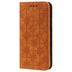 huismerk Voor iPhone 12 Lucky Flowers Embossing Pattern Magnetic Horizontal Flip Leather Case met Holder & Card Slots (Yellow Brown)