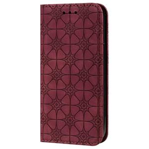 huismerk Voor iPhone 12 Lucky Flowers Embossing Pattern Magnetic Horizontal Flip Leather Case met Holder & Card Slots (Wine Red)