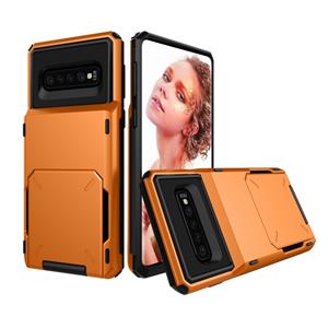 huismerk Schokbestendig TPU + PC beschermende case voor Galaxy S10 met kaartsleuf (oranje)