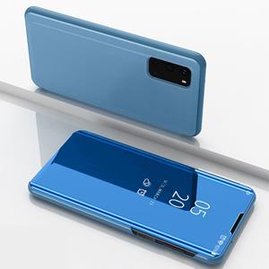 huismerk Voor Galaxy S20 Vergulde Spiegel horizontale flip lederen koffer met houder (blauw)