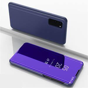 huismerk For Galaxy S20 Plated Mirror Horizontal Flip Leather Case with Holder(Purple Blue)