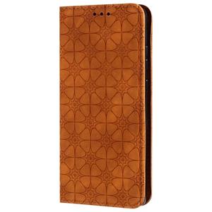 huismerk Voor Samsung Galaxy Note20 Lucky Flowers Embossing Pattern Magnetic Horizontal Flip Leather Case met Holder & Card Slots (Yellow Brown)