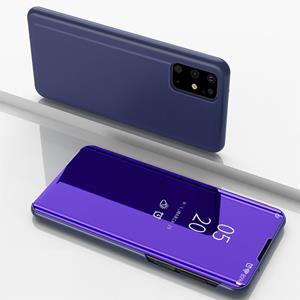 huismerk Voor Galaxy S20+ Vergulde spiegel horizontale flip lederen behuizing met houder (paars blauw)