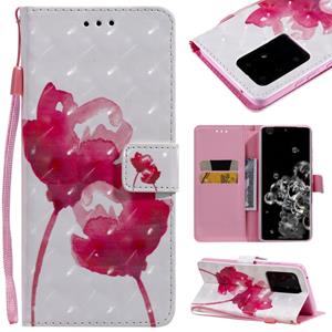 huismerk Voor Galaxy S20 Ultra 3D Painting Horizontale Flip Lederen kast met Holder & Card Slot & Lanyard(Red Rose)