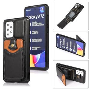 huismerk Voor Samsung Galaxy A72 5G Zachte Huid Lederen Portemonnee Bag Telefoonhoesje (Zwart)