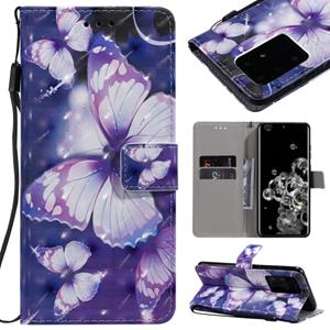 huismerk Voor Galaxy S20 Ultra 3D Painting Horizontale Flip Lederen kast met Holder & Card Slot & Lanyard(Purple Butterflies)