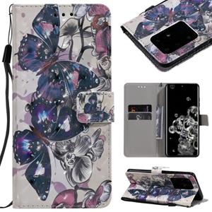 huismerk Voor Galaxy S20 Ultra 3D Painting Horizontal Flip Leather Case met Holder & Card Slot & Lanyard(Black Butterflies)