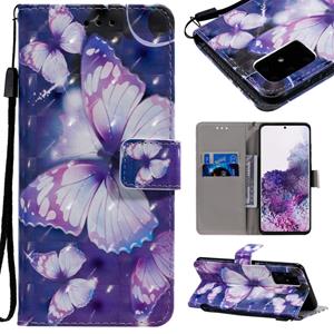 huismerk Voor Galaxy S20+ 3D Painting Horizontale Flip Lederen Kast met Holder & Card Slot & Lanyard(Purple Butterflies)