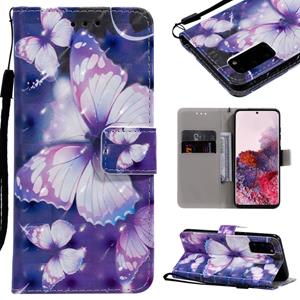 huismerk Voor Galaxy S20 3D Painting Horizontale Flip Lederen kast met Holder & Card Slot & Lanyard(Purple Butterflies)