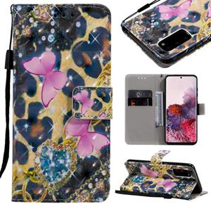 huismerk Voor Galaxy S20 3D Painting Horizontale Flip Lederen kast met Holder & Card Slot & Lanyard(Roze Vlinders)