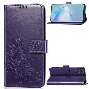 huismerk Voor Galaxy S20+ Lucky Clover Pressed Flowers Pattern Leather Case met Holder & Card Slots & Wallet & Hand Strap(Purple)