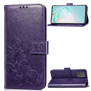 huismerk Voor Galaxy S10 Lite / A91 / M80s Lucky Clover Pressed Flowers Pattern Leather Case met Houder & Card Slots & Wallet & Hand Strap(Purple)