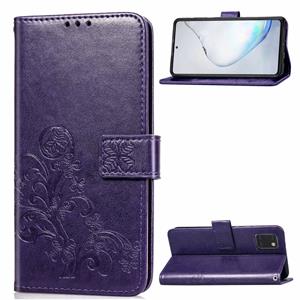 huismerk Voor Galaxy Note10 Lite/A81/M60s Lucky Clover Pressed Flowers Pattern Leather Case met Houder & Card Slots & Wallet & Hand Strap(Paars)