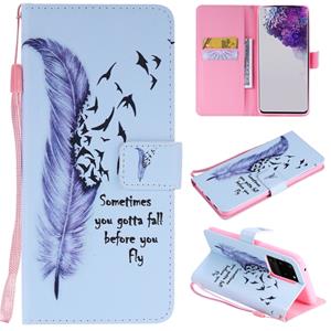 huismerk Voor Galaxy S20 Ultra Painting Horizontal Flip Leather Case met Holder & Card Slot & Lanyard(Feather)