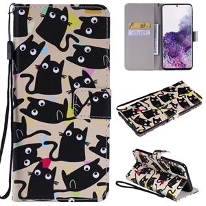 huismerk Voor Galaxy S20+ Painting Horizontale Flip Lederen Kast met Holder & Card Slot & Lanyard(Cat)