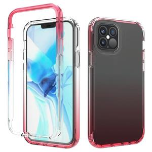 huismerk Schokbestendige hoge transparantie tweekleurige geleidelijke verandering PC + TPU Candy Kleuren beschermhoes voor iPhone 12 / 12 Pro (Rood)