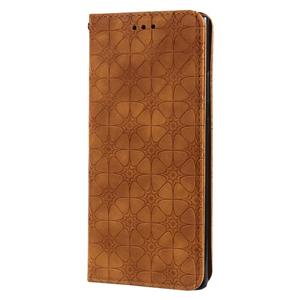 huismerk Voor Samsung Galaxy Note20 Ultra Lucky Flowers Embossing Pattern Magnetic Horizontal Flip Leather Case met Holder & Card Slots (Yellow Brown)