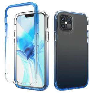 huismerk Schokbestendige hoge transparantie tweekleurige geleidelijke verandering PC + TPU Candy Kleuren beschermhoes voor iPhone 12 / 12 Pro (Blauw)