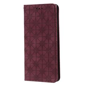 huismerk Voor Samsung Galaxy Note20 Ultra Lucky Flowers Embossing Pattern Magnetic Horizontal Flip Leather Case met Holder & Card Slots (Wine Red)