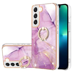 huismerk For Samsung Galaxy S22+ Electroplating Marble IMD TPU Phone Case with Ring Holder(Purple 001)