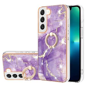 huismerk For Samsung Galaxy S22+ Electroplating Marble IMD TPU Phone Case with Ring Holder(Purple 002)