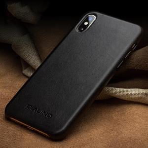 Voor iPhone XS Max QIALINO Schokbestendige cowhide lederen beschermhoes(Zwart)