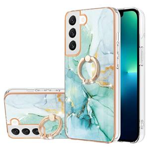 huismerk For Samsung Galaxy S22+ Electroplating Marble IMD TPU Phone Case with Ring Holder(Green 003)