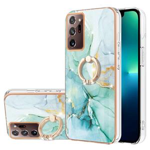 huismerk For Samsung Galaxy Note20 Ultra Electroplating Marble IMD TPU Phone Case with Ring Holder(Green 003)