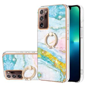 huismerk For Samsung Galaxy Note20 Ultra Electroplating Marble IMD TPU Phone Case with Ring Holder(Green 004)