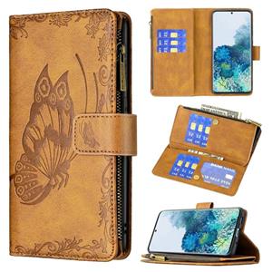 huismerk Voor Samsung Galaxy S20 Plus Flying Butterfly Embossing Pattern Rits Horizontale Flip Lederen Case met Houder & Card Slots & Portemonnee (Bruin)