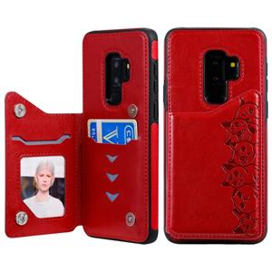 huismerk Voor Galaxy S9+ Six Cats Embossing Pattern Protective Case met Holder & Card Slots & Photo Frame(Red)