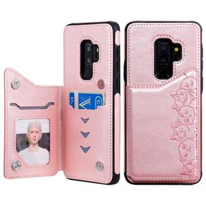 huismerk Voor Galaxy S9+ Six Cats Embossing Pattern Protective Case met Holder & Card Slots & Photo Frame(Rose Gold)