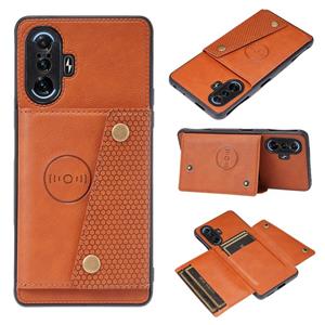 huismerk Voor Xiaomi Redmi K40 Gaming Double Buckle PU + TPU schokbestendige magnetische beschermhoes met kaartsleuf & houder