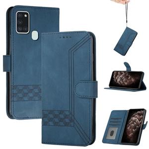 huismerk Voor Samsung Galaxy A21S Cubic Skin Feel Flip Leather Phone Case (Royal Blue)