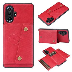 huismerk Voor Xiaomi Redmi K40 Gaming Double Buckle PU + TPU schokbestendige magnetische beschermhoes met kaartsleuf & houder