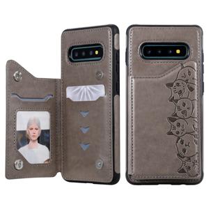 huismerk Voor Galaxy S10+ Six Cats Embossing Pattern Protective Case met Holder & Card Slots & Photo Frame(Grey)