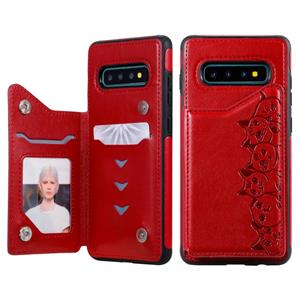 huismerk Voor Galaxy S10+ Six Cats Embossing Pattern Protective Case met Holder & Card Slots & Photo Frame(Red)