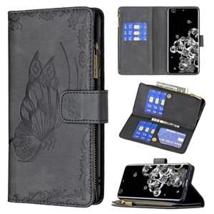 huismerk Voor Samsung Galaxy S20 Ultra Flying Butterfly Embossing Pattern Rits Horizontale Flip Lederen Case met Houder & Card Slots & Portemonnee (Zwart)