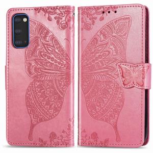 huismerk Voor Galaxy S20 Butterfly Love Flower Embossed Horizontale Flip Lederen Case met Beugel / Card Slot / Wallet / Lanyard (Roze)