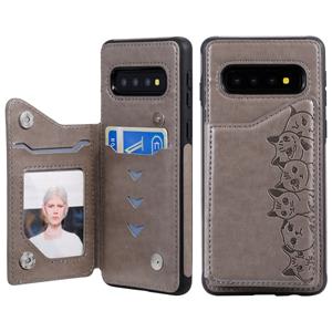 huismerk Voor Galaxy S10 Six Cats Embossing Pattern Protective Case met Holder & Card Slots & Photo Frame(Grey)