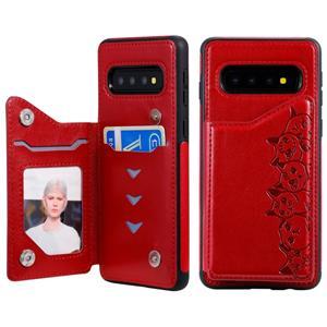 huismerk Voor Galaxy S10 Six Cats Embossing Pattern Protective Case met Holder & Card Slots & Photo Frame(Red)