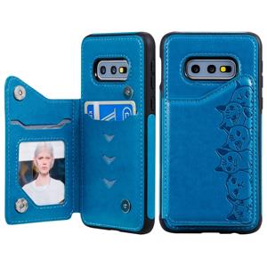 huismerk Voor Galaxy S10e Six Cats Embossing Pattern Protective Case met Holder & Card Slots & Photo Frame(Blue)