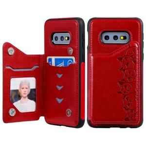 huismerk Voor Galaxy S10e Six Cats Embossing Pattern Protective Case met Holder & Card Slots & Photo Frame(Red)