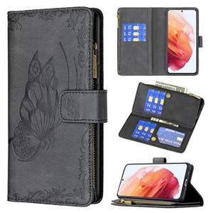 huismerk Voor Samsung Galaxy S21 5G Flying Butterfly Embossing Patroon Rits Horizontale Flip Lederen Case met Houder & Card Slots & Portemonnee (Zwart)