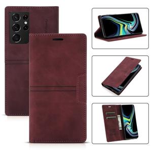 Voor Samsung Galaxy S21 Ultra 5G DROOM Magnetische Zuigbedrijf Horizontale Flip PU Lederen Case met Houder & Card Slot & Portemonnee (Wijnrood)